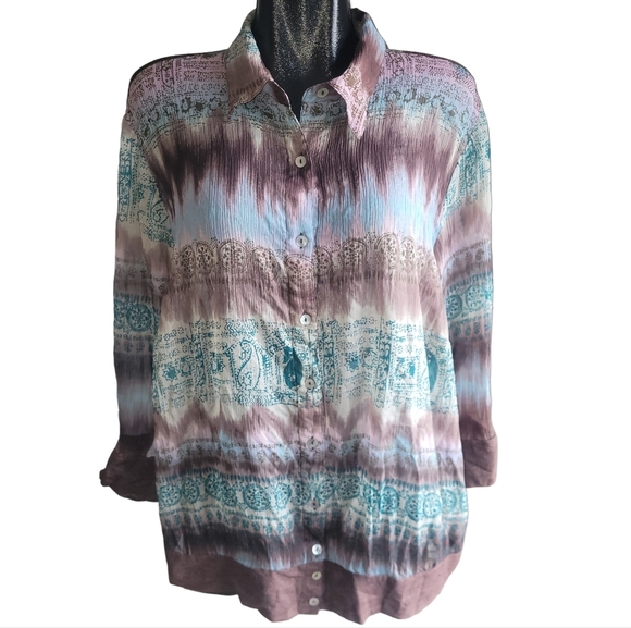 Bill Blass Jeanswear Multi Colored Semi Sheer Blouse 2X - Picture 1 of 7